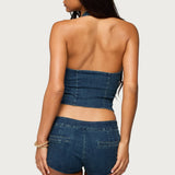 Sashe Button Up Denim Halter Top