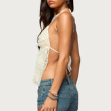 Sequin Lace Split Front Backless Top