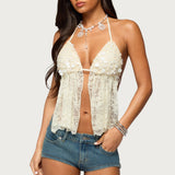 Sequin Lace Split Front Backless Top