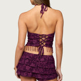 Keyla Bead Fringed Textured Halter Top