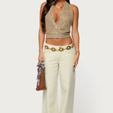 Sequin Crochet Backless Halter Top