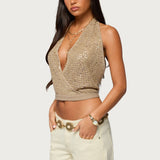 Sequin Crochet Backless Halter Top