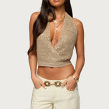 Sequin Crochet Backless Halter Top