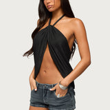Stasia Sparkly Knit Split Front Top