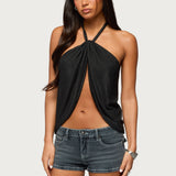Stasia Sparkly Knit Split Front Top