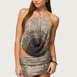 Teresa Backless Printed Mesh Halter Top