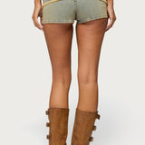 Alyza Distressed Belt Washed Denim Micro Shorts