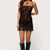 Sophina Fringed Sheer Lace Mini Dress