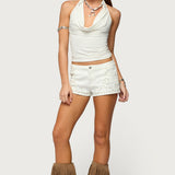 Studded Patchwork Low Rise Denim Shorts