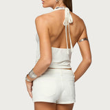 Audrie Studded Cowl Neck Halter Top