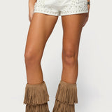 Studded Patchwork Low Rise Denim Shorts