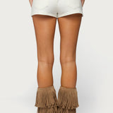 Studded Patchwork Low Rise Denim Shorts