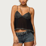 Studded Asymmetric Sheer Babydoll Top