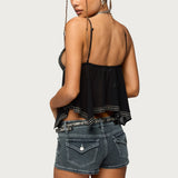 Studded Asymmetric Sheer Babydoll Top