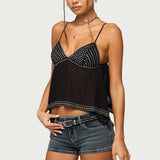 Studded Asymmetric Sheer Babydoll Top