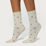 Embroidered Rose Socks