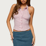 Imrie Plaid Collared Halter Top