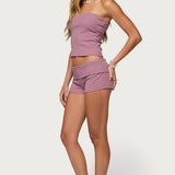 Monikah Striped Foldover Micro Shorts