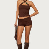 Thia Ruched Bead Foldover Shorts