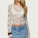 Stitched Sheer Lace Off Shoulder  Top