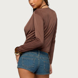 Draped V Neck Long Sleeve Top