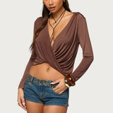 Draped V Neck Long Sleeve Top