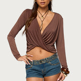 Draped V Neck Long Sleeve Top