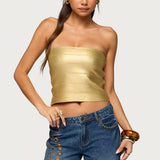 Cecilea Metallic Knit Bandage Tube Top
