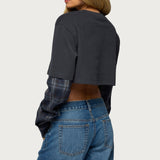 Plaid Sleeves Layered Crop Top