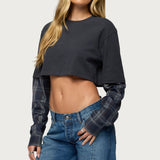 Plaid Sleeves Layered Crop Top