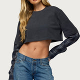 Plaid Sleeves Layered Crop Top