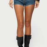 Studded Low Rise Denim Micro Shorts
