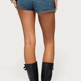Studded Low Rise Denim Micro Shorts