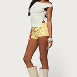 Myrah Asymmetric Off Shoulder Ribbed Knit Top