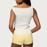Myrah Asymmetric Off Shoulder Ribbed Knit Top