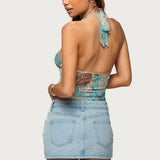 Catie Printed Mesh Halter Top