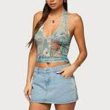 Catie Printed Mesh Halter Top