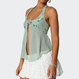 Sequin Chiffon Split Front Top