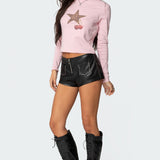 Studded Faux Leather Micro Shorts