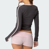 Contrast V Neck Long Sleeve T Shirt