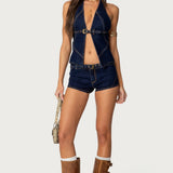 Ciel Split Front Denim Halter Top