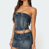 Guinevere Zip Washed Denim Top