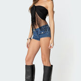 Jenna Sequin Fringe Wrap Top