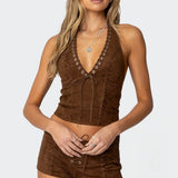 Sloane Faux Suede Halter Top