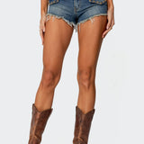 Studded Low Rise Denim Micro Shorts