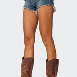Studded Low Rise Denim Micro Shorts