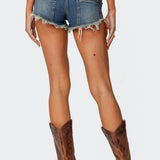 Studded Low Rise Denim Micro Shorts