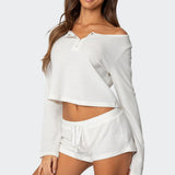 Teddy Cropped Waffle Top