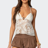 Sheer Crochet Babydoll Halter Top