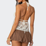 Sheer Crochet Babydoll Halter Top